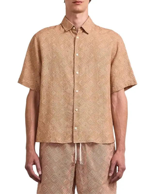 Frescobol Carioca Men's Castro Angra Madeira-Print Linen Button-Front Shirt
