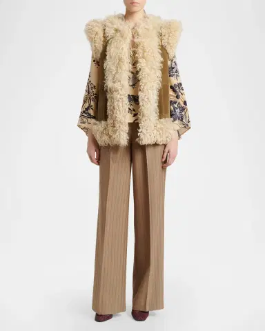 Etro Peacock Embroidered Lamb Shearling Vest | Thumbnail 2