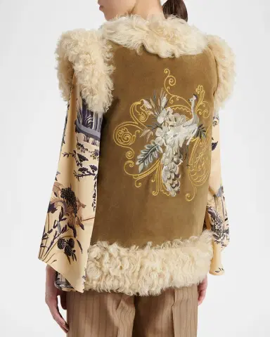 Etro Peacock Embroidered Lamb Shearling Vest | Thumbnail 3