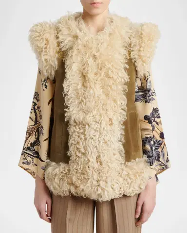 Etro Peacock Embroidered Lamb Shearling Vest | Thumbnail 4