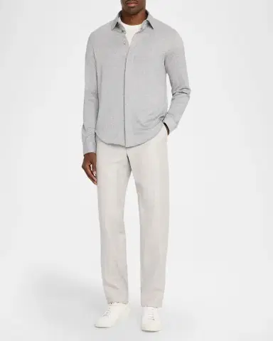 Emporio Armani Men's Cotton Chevron Covered-Placket Shirt | Thumbnail 2