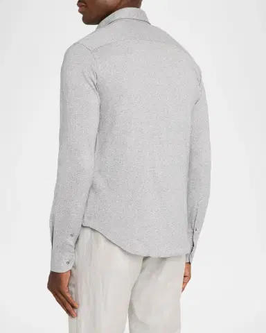 Emporio Armani Men's Cotton Chevron Covered-Placket Shirt | Thumbnail 3