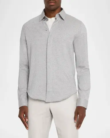 Emporio Armani Men's Cotton Chevron Covered-Placket Shirt | Thumbnail 4