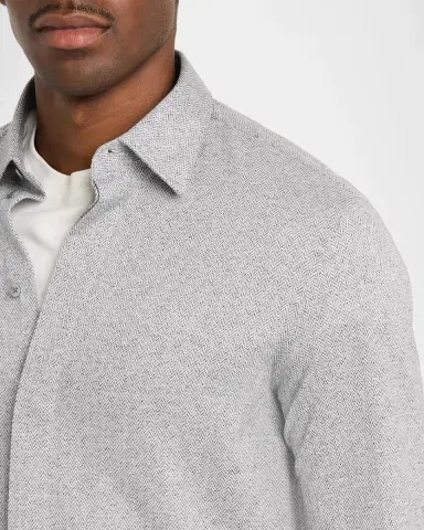 Emporio Armani Men's Cotton Chevron Covered-Placket Shirt | Thumbnail 5