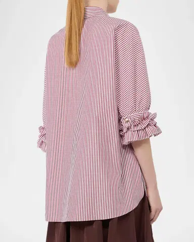 Max Mara Ruffle-Trim Striped Cotton Poplin Shirt | Thumbnail 3 Max Mara Ruffle-Trim Striped Cotton Poplin Shirt | Thumbnail 3