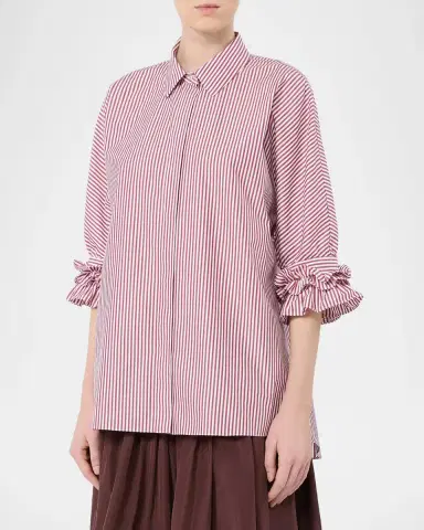 Max Mara Ruffle-Trim Striped Cotton Poplin Shirt | Thumbnail 4 Max Mara Ruffle-Trim Striped Cotton Poplin Shirt | Thumbnail 4