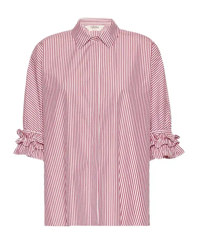 Max Mara Ruffle-Trim Striped Cotton Poplin Shirt