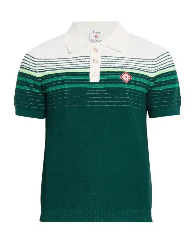 Casablanca Men's Cotton Blend Stripe Knit Polo Shirt