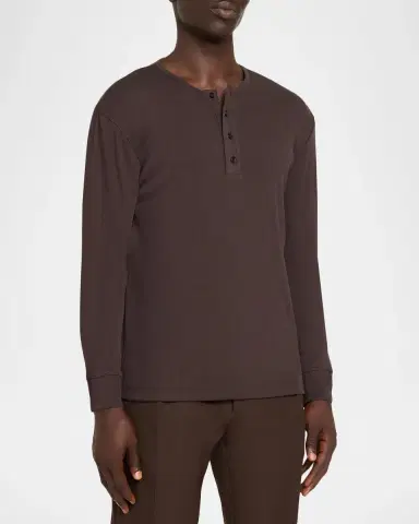 Vince Men's Cotton Rib Long-Sleeve Henley T-Shirt | Thumbnail 4