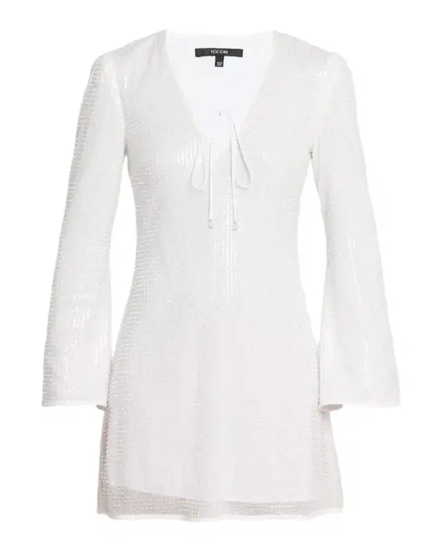 Toccin Raine Sequined Flared-Sleeve Mini Dress Coverup