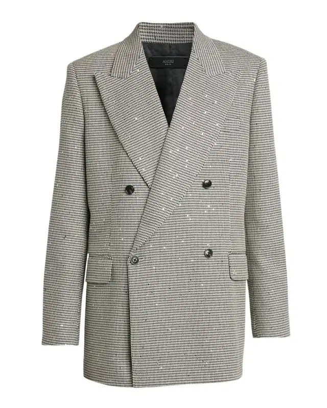 Men's Houndstooth Double-Breasted Peak Lapel Blazer