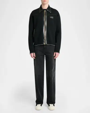 AMIRI Men's Merino Wool Leather-Trim Full-Zip Blouson | Thumbnail 2