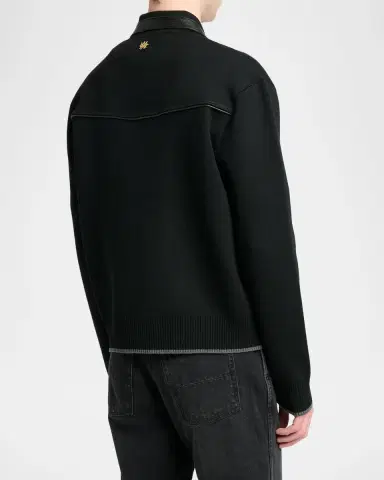 AMIRI Men's Merino Wool Leather-Trim Full-Zip Blouson | Thumbnail 3