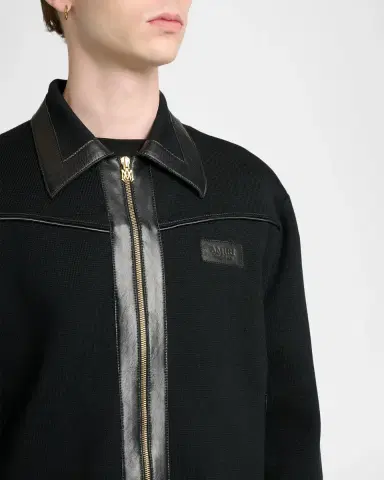 AMIRI Men's Merino Wool Leather-Trim Full-Zip Blouson | Thumbnail 5