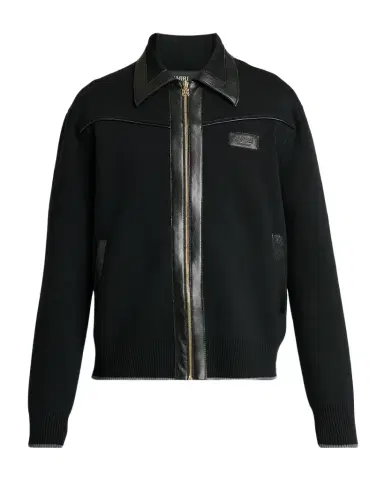 AMIRI Men's Merino Wool Leather-Trim Full-Zip Blouson | Thumbnail 1