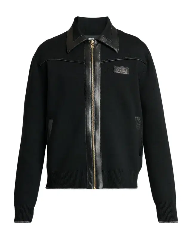 Men's Merino Wool Leather-Trim Full-Zip Blouson