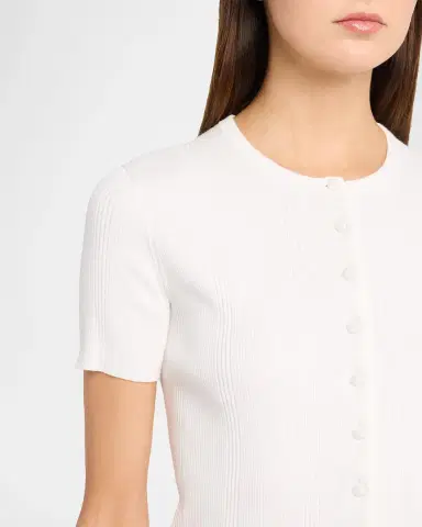 Vince Rib-Knit Cotton Short-Sleeve Cardigan | Thumbnail 5