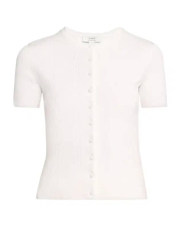 Vince Rib-Knit Cotton Short-Sleeve Cardigan