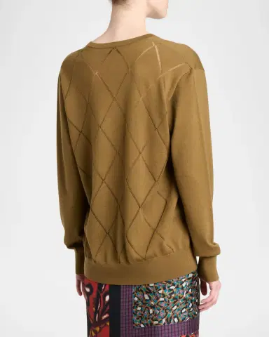 Dries Van Noten Diamond Ajoure Stitch V-Neck Sweater | Thumbnail 3 Dries Van Noten Diamond Ajoure Stitch V-Neck Sweater | Thumbnail 3