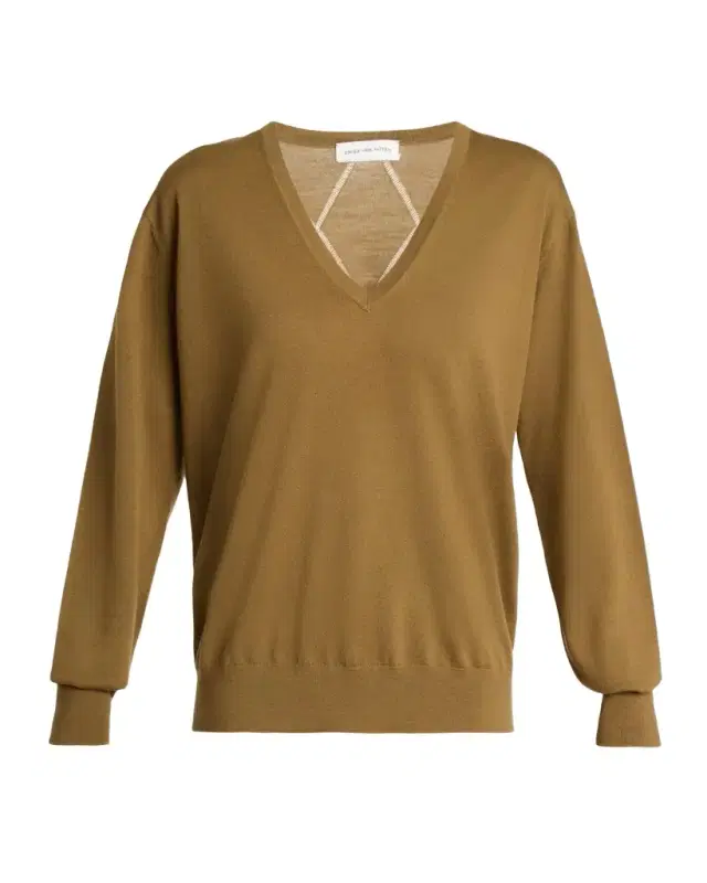Dries Van Noten Diamond Ajoure Stitch V-Neck Sweater