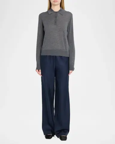 Loulou de Saison Miles Cashmere Long-Sleeve Polo Top | Thumbnail 2 Loulou de Saison Miles Cashmere Long-Sleeve Polo Top | Thumbnail 2