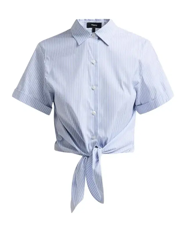 Theory Pinstripe Cotton-Blend Tie Shirt