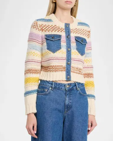 Cinq à Sept Suki Denim & Wool Combo Cardigan | Thumbnail 4