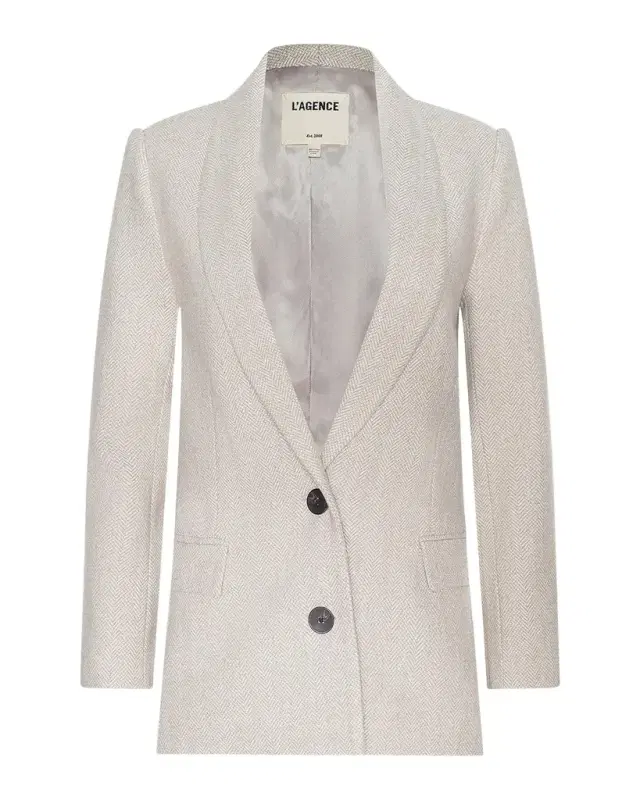 L'AGENCE Amelie Herringbone Tweed Single-Breasted Blazer