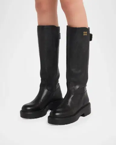Miu Miu 55mm Leather Knee-High Lug-Sole Boots | Thumbnail 2 Miu Miu 55mm Leather Knee-High Lug-Sole Boots | Thumbnail 2