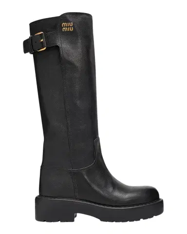 Miu Miu 55mm Leather Knee-High Lug-Sole Boots | Thumbnail 1 Miu Miu 55mm Leather Knee-High Lug-Sole Boots | Thumbnail 1