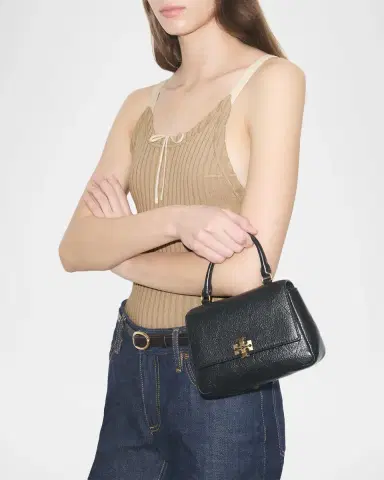 Tory Burch Charlie Mini Quilted Pebbled Leather Top-Handle Bag | Thumbnail 10