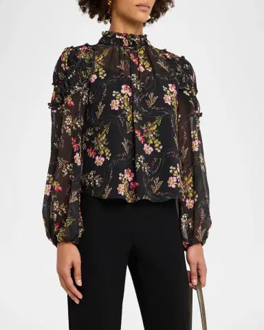 Cinq à Sept Long-Sleeve Love Letter Floral Blouse | Thumbnail 4