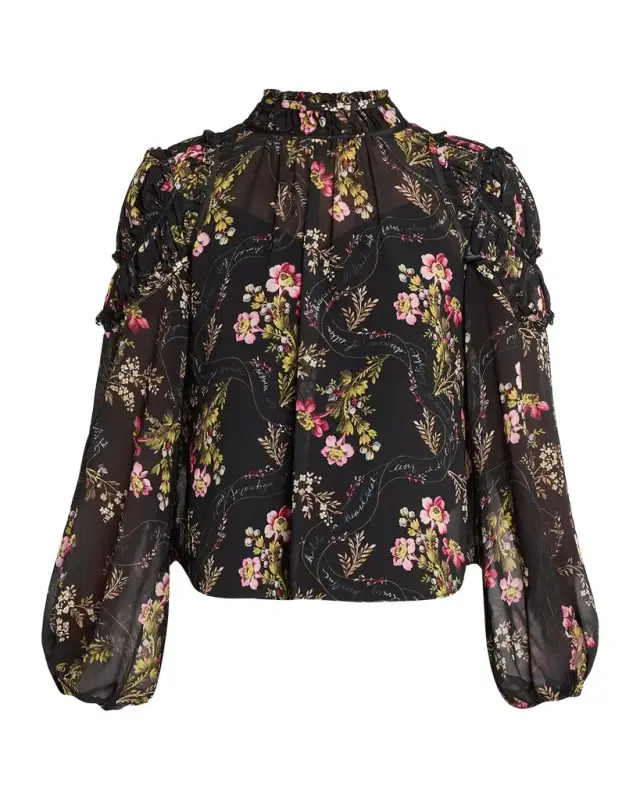 Cinq à Sept Long-Sleeve Love Letter Floral Blouse