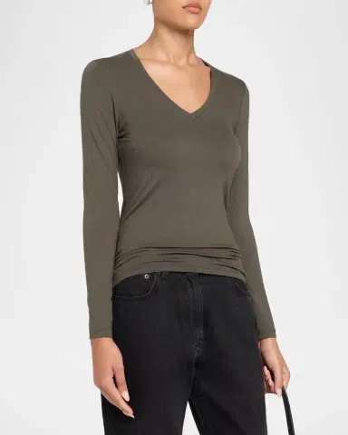 Majestic Filatures Flat Edge V-Neck Long-Sleeve Tee | Thumbnail 4