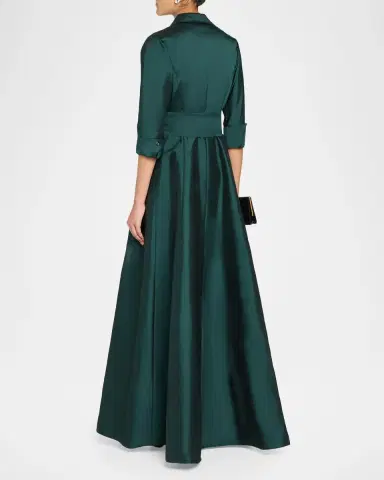 Rickie Freeman for Teri Jon 3/4-Sleeve Taffeta Shirtdress Gown | Thumbnail 3