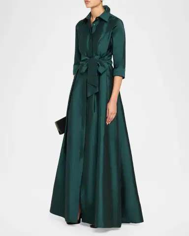 Rickie Freeman for Teri Jon 3/4-Sleeve Taffeta Shirtdress Gown | Thumbnail 4