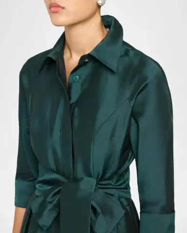 Rickie Freeman for Teri Jon 3/4-Sleeve Taffeta Shirtdress Gown | Thumbnail 5