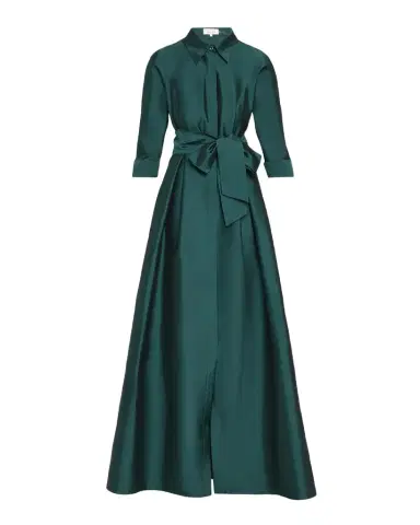 Rickie Freeman for Teri Jon 3/4-Sleeve Taffeta Shirtdress Gown | Thumbnail 1