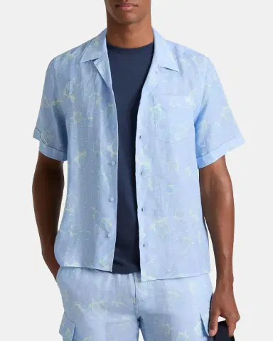 Vilebrequin Men's Bubble Turtles Linen Short-Sleeve Shirt | Thumbnail 3