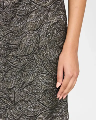 Rickie Freeman for Teri Jon Leaf Pattern Jacquard Off-The-Shoulder Gown | Thumbnail 5