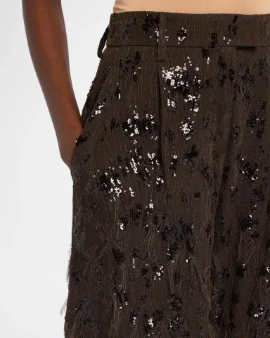 Brunello Cucinelli Animalier Sequined Fringe Silk Wide-Leg Trousers | Thumbnail 5
