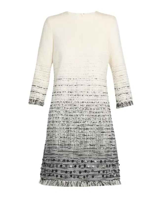 Rickie Freeman for Teri Jon Fringe-Trim Ombre Tweed Dress