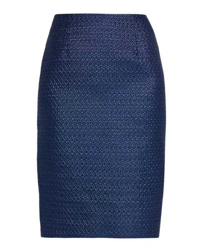 Rickie Freeman for Teri Jon Metallic Basketweave Jacquard Pencil Skirt