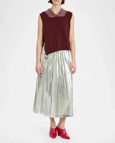 MM6 MAISON MARGIELA Pleated Metallic Silk Midi Skirt | Thumbnail 2