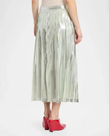 MM6 MAISON MARGIELA Pleated Metallic Silk Midi Skirt | Thumbnail 3