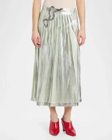 MM6 MAISON MARGIELA Pleated Metallic Silk Midi Skirt | Thumbnail 4