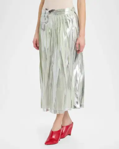 MM6 MAISON MARGIELA Pleated Metallic Silk Midi Skirt | Thumbnail 6