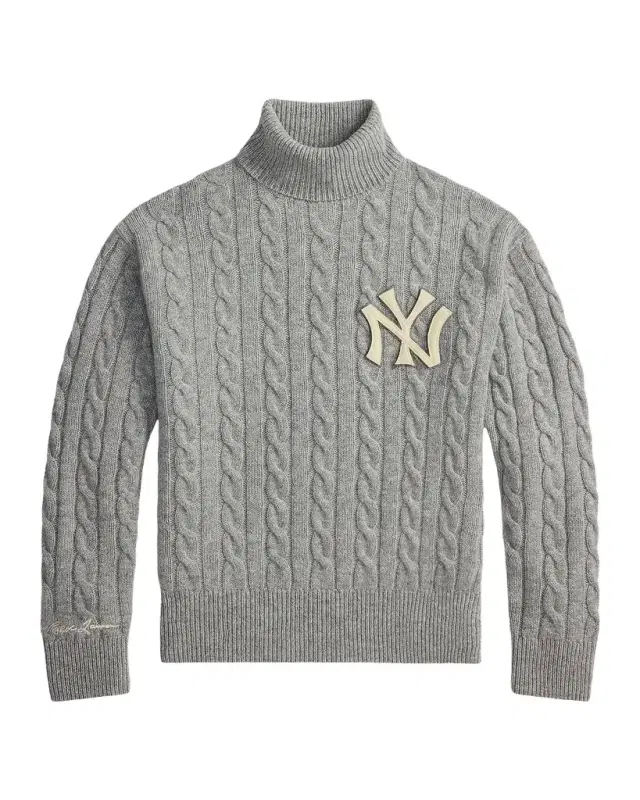 Polo Ralph Lauren Men's New York Yankees Cable-Knit Turtleneck Sweater