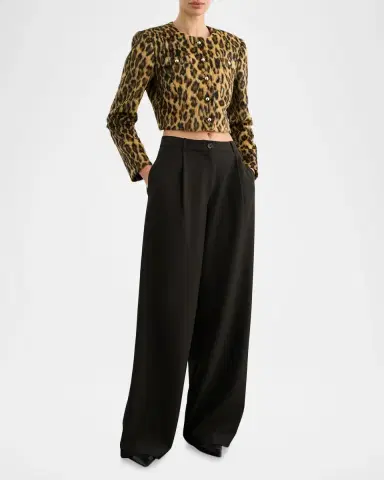 Toccin Aivana Leopard Faux Fur Cropped Jacket | Thumbnail 2