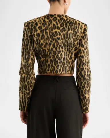 Toccin Aivana Leopard Faux Fur Cropped Jacket | Thumbnail 3